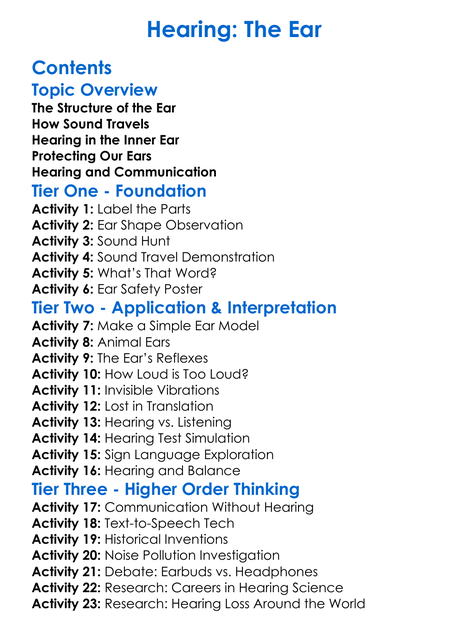 Hearing The Ear Worksheet Activity Booklet