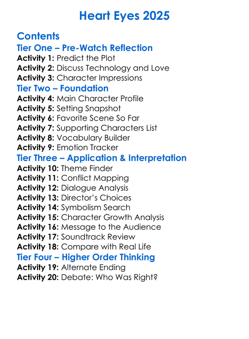 Heart Eyes 2025 Worksheet Activity Booklet