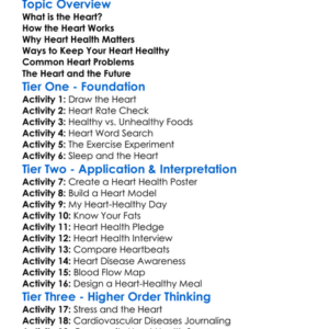 Heart Health Worksheet Activity Booklet