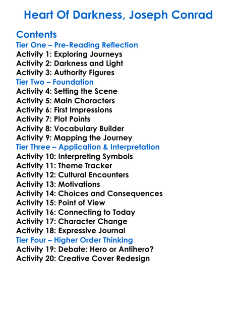 Heart Of Darkness Joseph Conrad Worksheet Activity Booklet