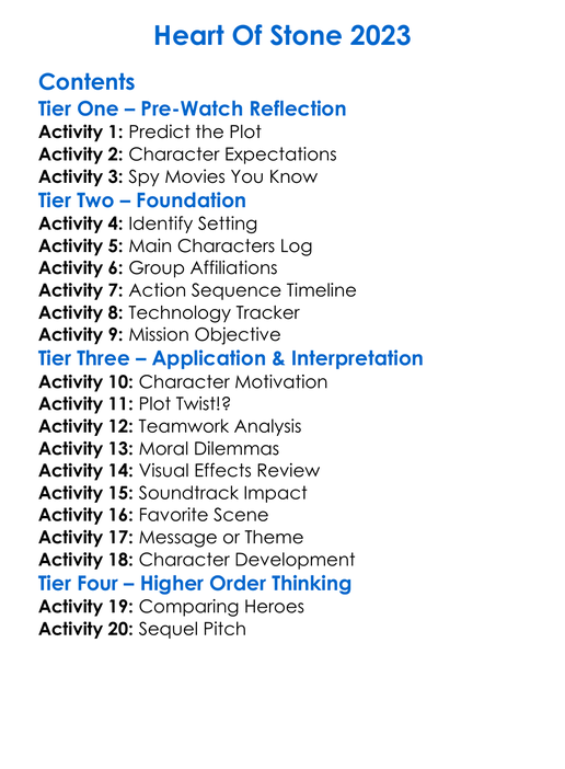 Heart Of Stone 2023 Worksheet Activity Booklet
