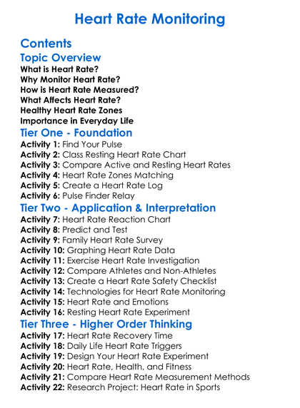 Heart Rate Monitoring Worksheet Activity Booklet