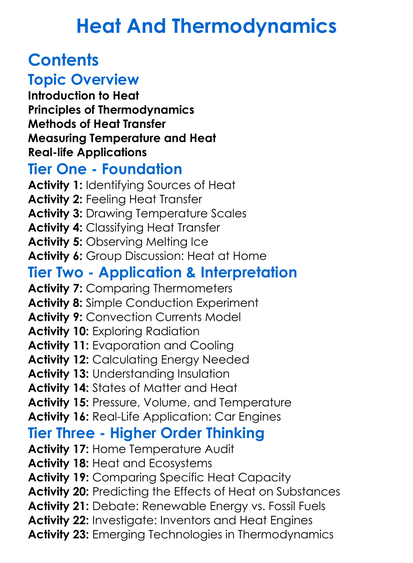 Heat And Thermodynamics Worksheet Activity Booklet