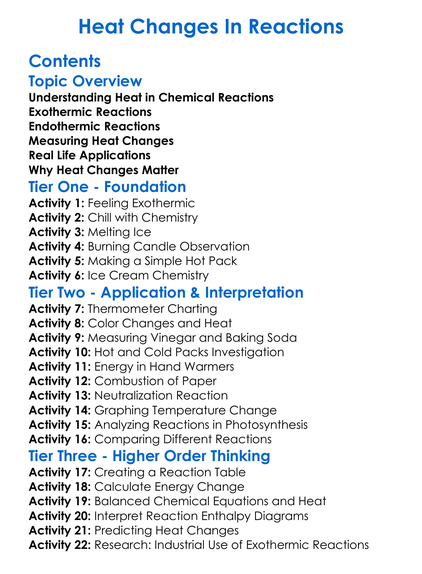 Heat Changes In Reactions Worksheet Activity Booklet