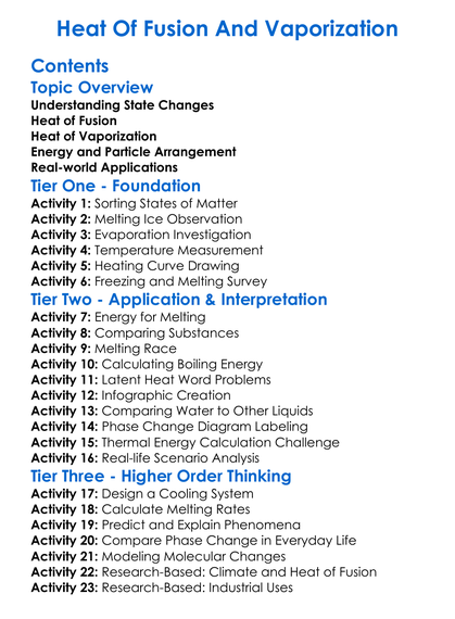Heat Of Fusion And Vaporization Worksheet Activity Booklet