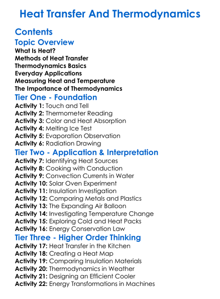 Heat Transfer And Thermodynamics Worksheet Activity Booklet