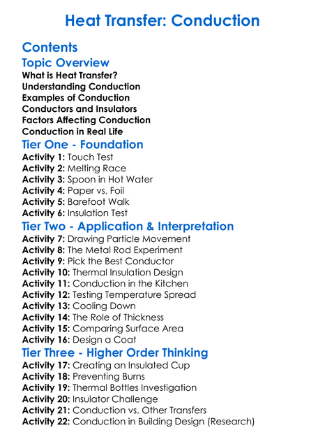 Heat Transfer Conduction Worksheet Activity Booklet
