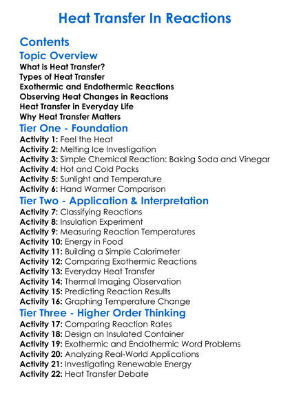 Heat Transfer In Reactions Worksheet Activity Booklet