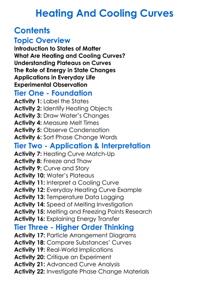 Heating And Cooling Curves Worksheet Activity Booklet