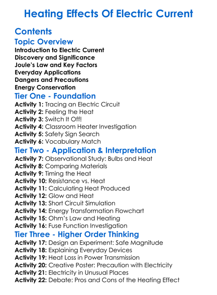 Heating Effects Of Electric Current Worksheet Activity Booklet