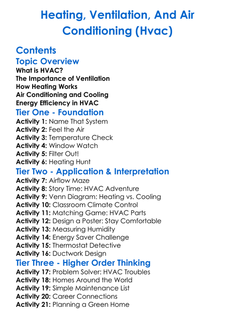 Heating Ventilation And Air Conditioning Hvac Worksheet Activity Booklet