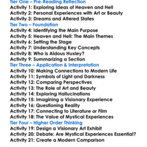 Heaven And Hell Aldous Huxley Worksheet Activity Booklet
