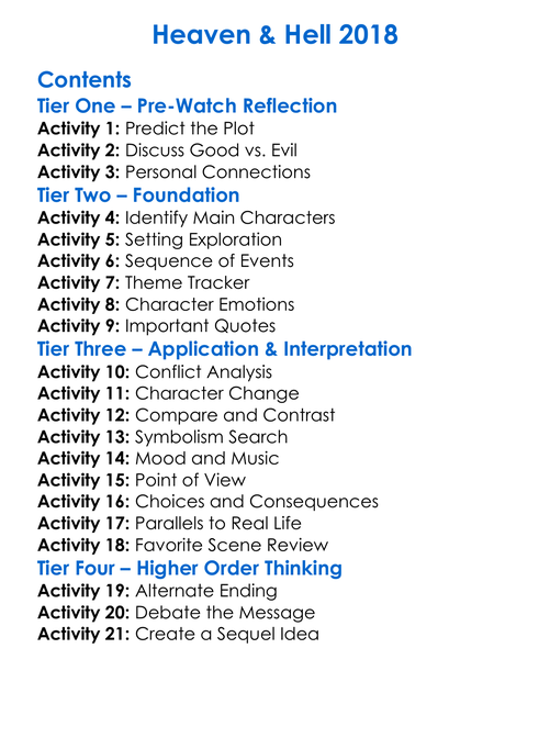 Heaven Hell 2018 Worksheet Activity Booklet