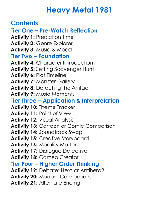 Heavy Metal 1981 Worksheet Activity Booklet