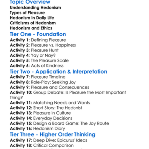 Hedonism Worksheet Activity Booklet