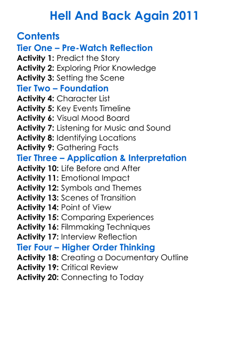 Hell And Back Again 2011 Worksheet Activity Booklet