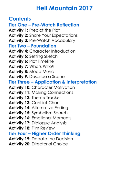 Hell Mountain 2017 Worksheet Activity Booklet