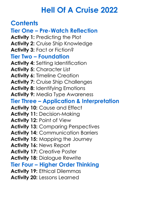Hell Of A Cruise 2022 Worksheet Activity Booklet