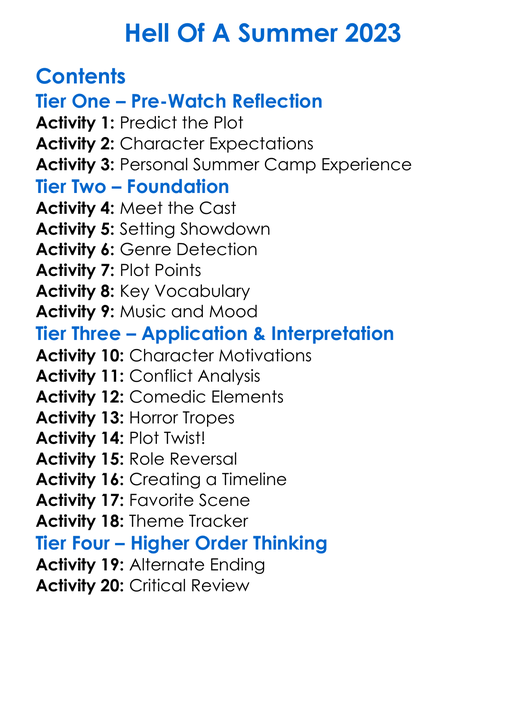 Hell Of A Summer 2023 Worksheet Activity Booklet