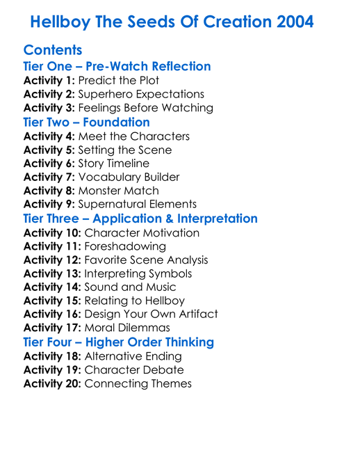 Hellboy The Seeds Of Creation 2004 Worksheet Activity Booklet