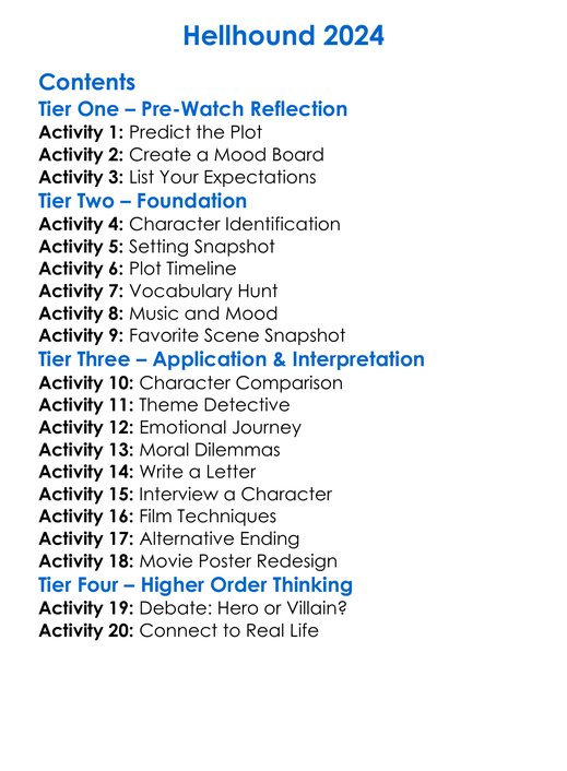 Hellhound 2024 Worksheet Activity Booklet