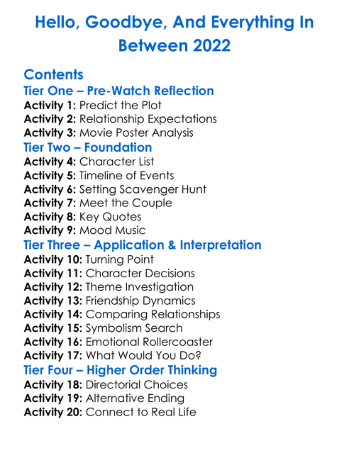 Hello Goodbye And Everything In Between 2022 Worksheet Activity Booklet