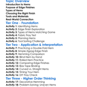 Hems And Edge Finishes Worksheet Activity Booklet