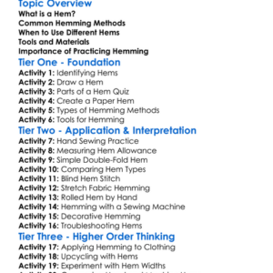 Hems And Hemming Methods Worksheet Activity Booklet