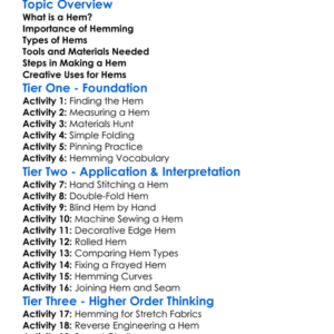 Hems And Hemming Techniques Worksheet Activity Booklet