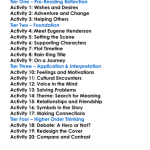 Henderson The Rain King Saul Bellow Worksheet Activity Booklet