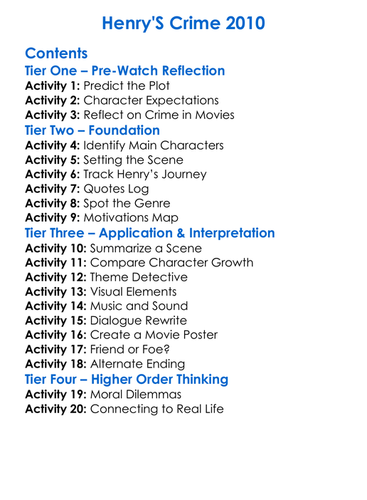 Henrys Crime 2010 Worksheet Activity Booklet