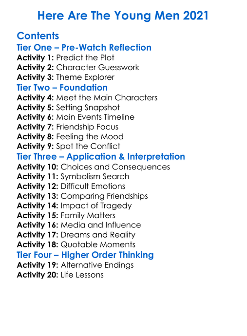 Here Are The Young Men 2021 Worksheet Activity Booklet