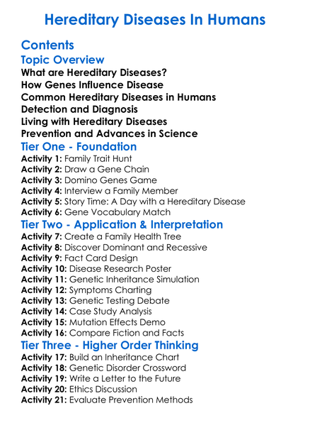 Hereditary Diseases In Humans Worksheet Activity Booklet
