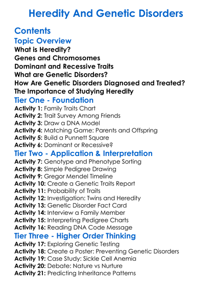 Heredity And Genetic Disorders Worksheet Activity Booklet
