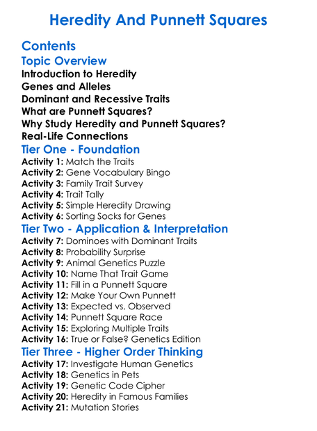 Heredity And Punnett Squares Worksheet Activity Booklet