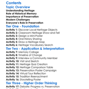 Heritage Preservation And Historical Memory Worksheet Activity Booklet