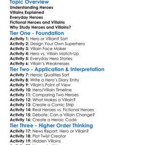 Heroes And Villains Worksheet Activity Booklet