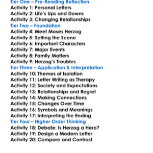 Herzog Saul Bellow Worksheet Activity Booklet