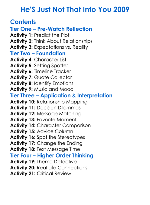 Hes Just Not That Into You 2009 Worksheet Activity Booklet