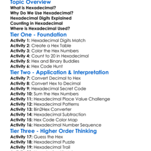 Hexadecimal Number System Worksheet Activity Booklet