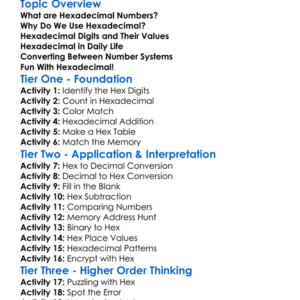 Hexadecimal Numbers Worksheet Activity Booklet