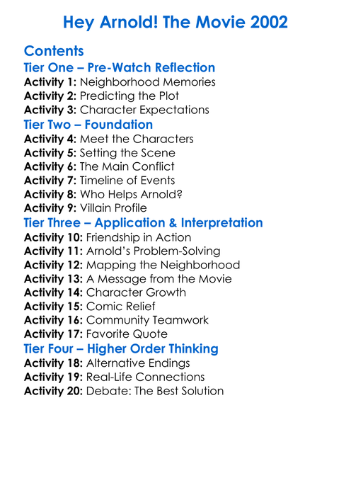 Hey Arnold The Movie 2002 Worksheet Activity Booklet