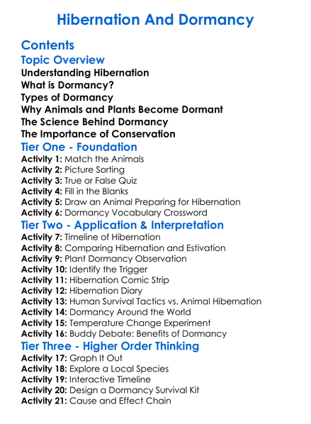 Hibernation And Dormancy Worksheet Activity Booklet