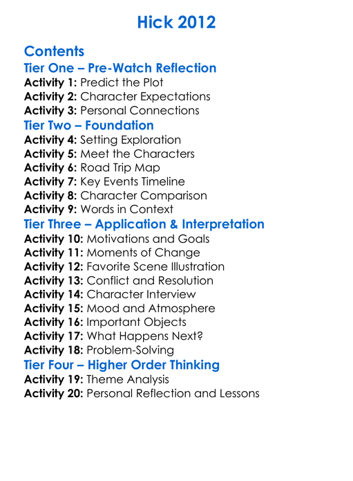 Hick 2012 Worksheet Activity Booklet