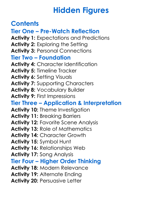 Hidden Figures Worksheet Activity Booklet