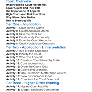 Hierarchy Of Courts Worksheet Activity Booklet