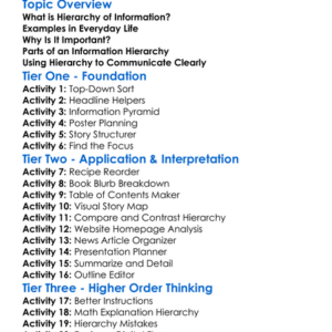Hierarchy Of Information Worksheet Activity Booklet