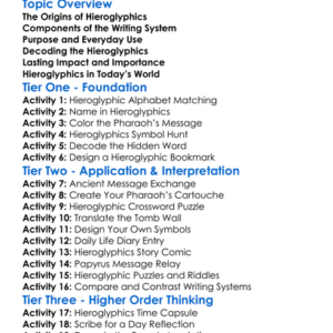 Hieroglyphics And Egyptian Writing Worksheet Activity Booklet