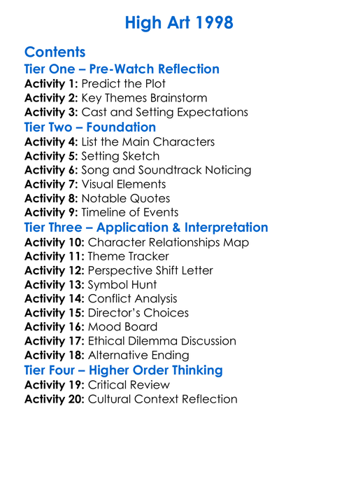 High Art 1998 Worksheet Activity Booklet