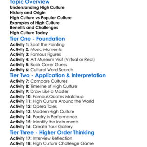 High Culture Worksheet Activity Booklet